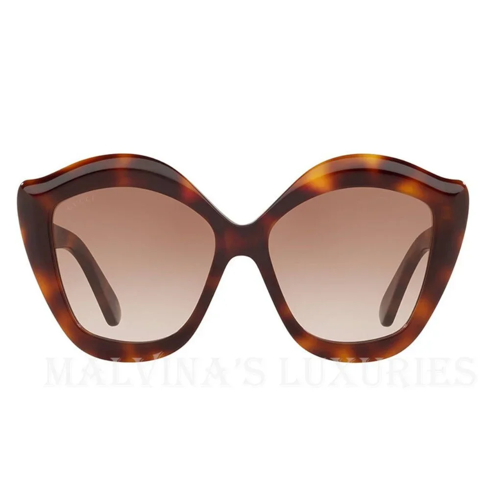 GUCCI SUNGLASSES GG0117S CAT EYE TORTOISE BROWN GRADIENT LIPS